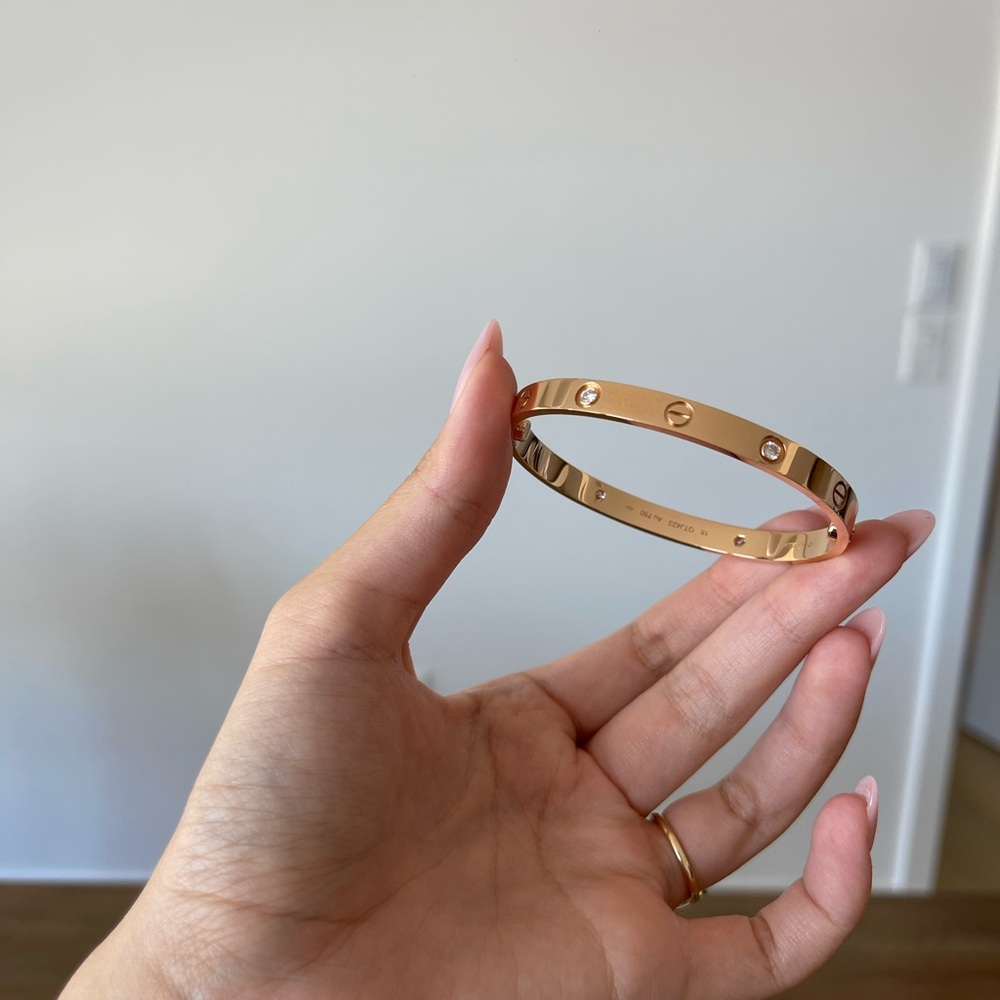 Cartier Classic Love Bracelet 4 diamonds size 18 in Rose Gold - Picture 6 of 7